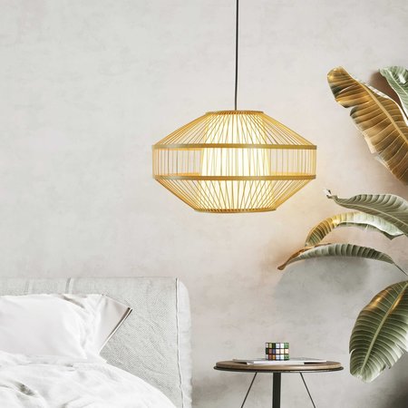 Vintiquewise Modern Bamboo Lantern Pendant Lamp Hanging Light Fixture for Entryway and Living Room, Medium QI004232.M